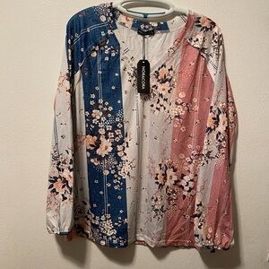 Noracora Tunic Top Women’s Size XL Long-sleeve Floral‎ V Neck NEW